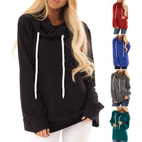

women's hoodies & sweatshirts women casual solid sweatshirt long sleeve drawstring neck pullover hoodie hsj88, Black