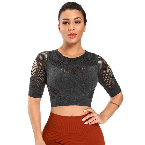 

yoga outfits high waist fitness wear women's running breathable clothing summer hollow sportswear short-sleeved, White;red