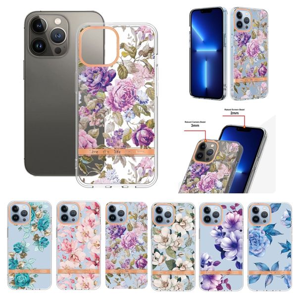

2.0mm flower chromed soft imd tpu cases for iphone 14 13 pro max mini 12 11 phone14 plating rose stylish floral clear skin anti scratch tran
