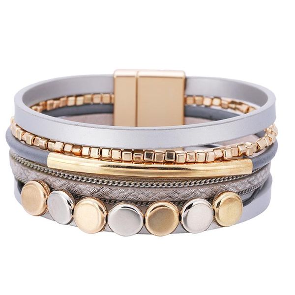 Bangle Boho Multilayer couro envoltório pulseiras para mulheres homens punk ouro tubo de cobre braçadeira pulseira pulseira