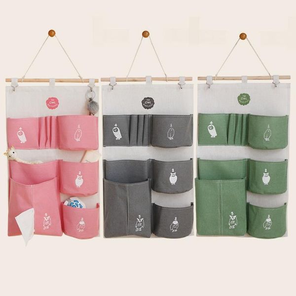 

storage boxes & bins cotton linen wall hanging bag over the door organizer 7 pockets bags for home bedroom closet container