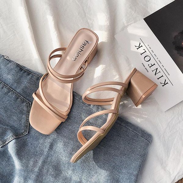 

women's summer 2021 medium heel 4 cm sandals, Black