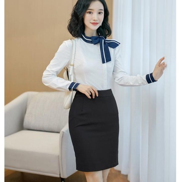 

women's blouses & shirts fashion ladies white women 2 piece skirt and sets long sleeve work wear clothes office