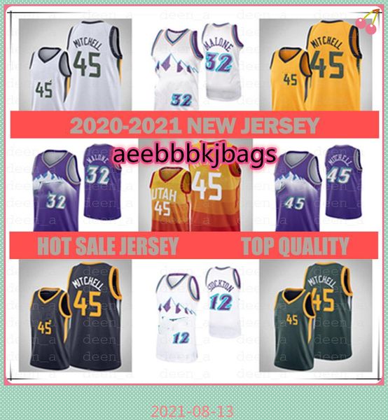 

men 2021 jersey 45 donovan mitchell27 rudy gobert12 john stockton32 karl malonejersey basketball, Black;red
