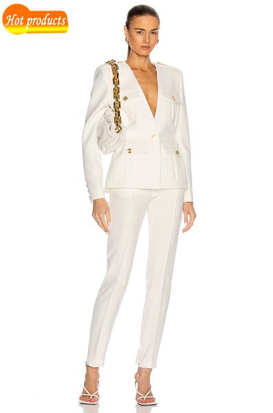 

2021 female white blazer long pants ladies'party set eatj