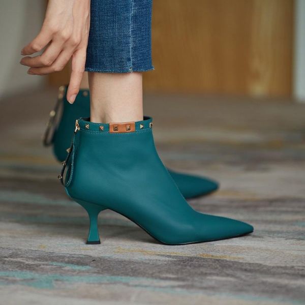 

boots fashion spring and autumn women high heels short party dress zipper casual pointed heel black apricot size 33-40