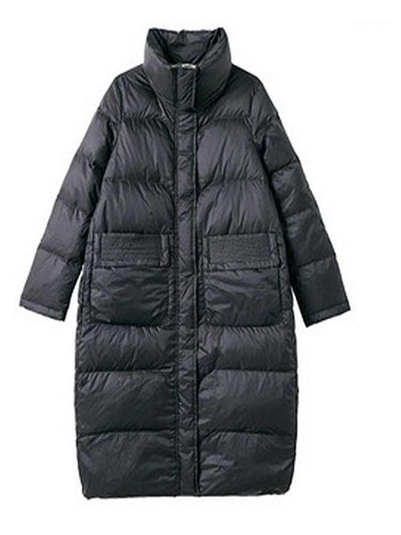 

ladies mid-length down jacket winter korean version loose and thin white duck thick warm standing collar women's & parkas, Black