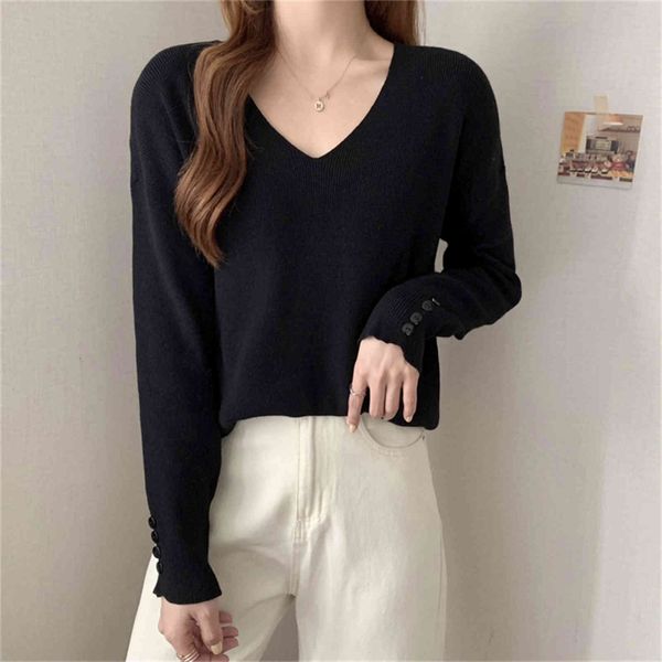 

women's sweaters hzirip knitted pullovers chic v-neck warm bottoming solid jumpers streetwear ol fashion casual loose 27j9, White;black