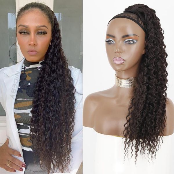 

synthetic wigs long water wave ponytail clip-in 26inch drawstring pony hair piece black brown ombre color