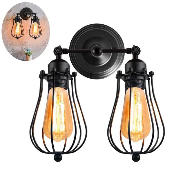 

wall lamp retro e27 double-headed creative art bedside bedroom black decorative light (without bulb)