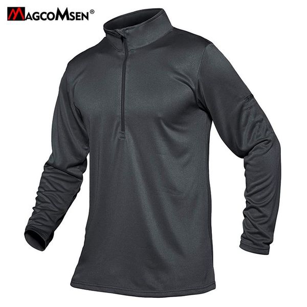 

men's t-shirts magcomsen full sleeve t-shirt quick dry half zip up sports t shirt men tactical training military hiking fishing tees, White;black