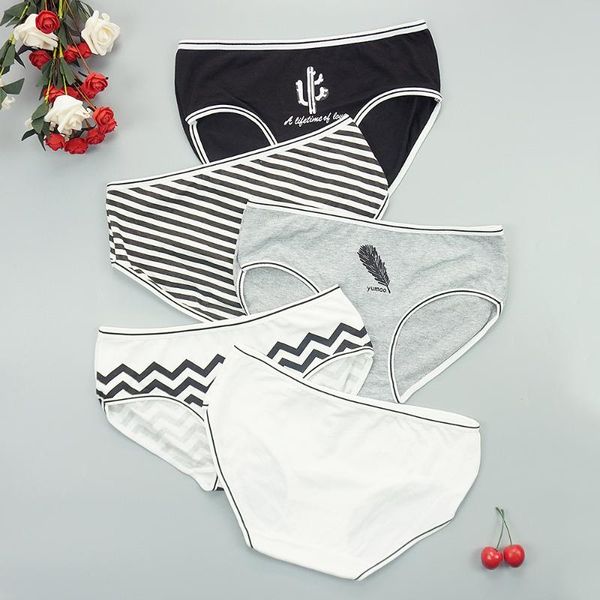 

women cotton briefs underpants panties cartoon style stripe letter kawaii lingerie comfortable intimates female panty, Black;pink