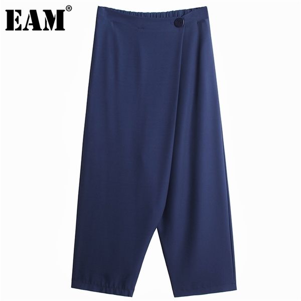 

[eam] high elastic waist black single button harem trousers loose fit pants women fashion spring autumn 1dd6614 211115, Black;white