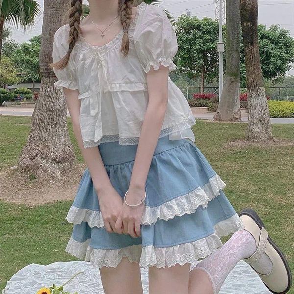 

skirts japanese students small short lace sleeve shirt + skirt, Black