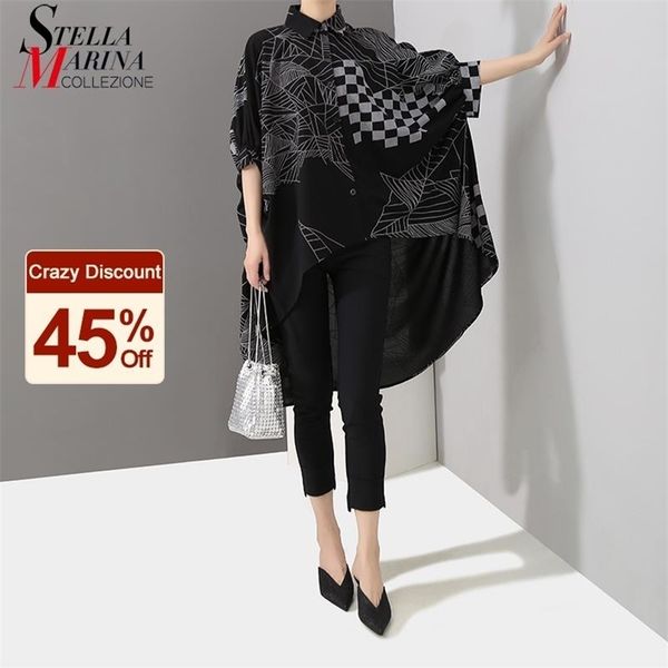 

japanese style woman summer casual black printed hipster blouse shirt oversized batwings sleeve feminine shirt blusas 4939 210225, White