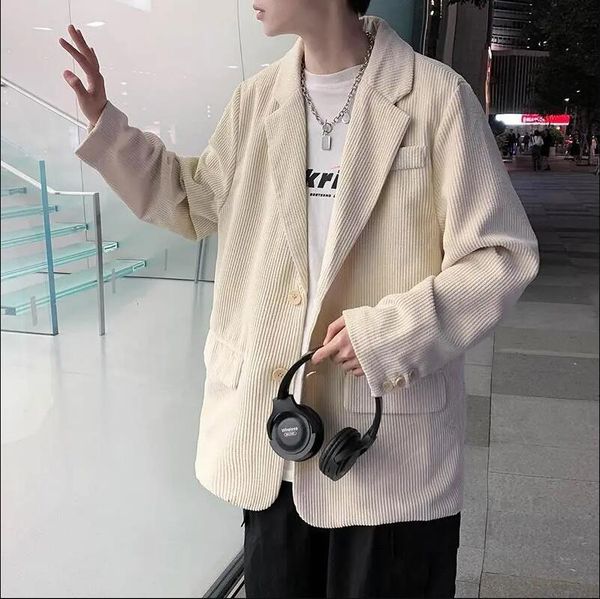 

men's wool & blends godlikeu korean woolen coat autumn winter windbreaker trend loose corduroy suit jacket, Black