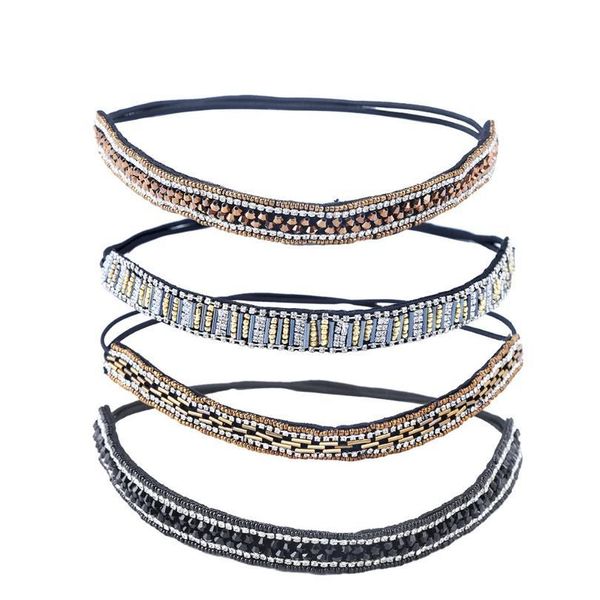 

luxury handmade crystal beaded headwear headbands for women bridal rhinestone thin elastic hair accessories costume de jlltlu, Silver