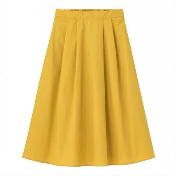 

summer solid cotton midi women skirts a line elastic waist elegant knee length plus size bottoms l 6xl 7xl, Black