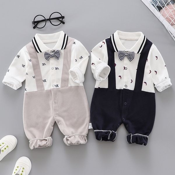 

2021 new boy romper newborn baby clothes casual long sleeve gentleman boys 1th birthday party jumpsuits infant costume 210309, Blue