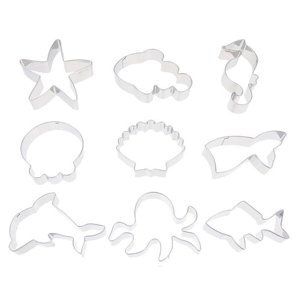 

baking moulds 9pcs lovely marine themed cookie mold stainless steel biscuit molds (silver)