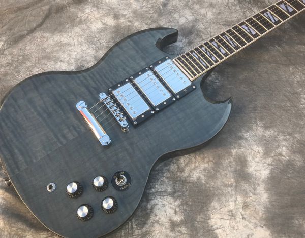 

limited double flame mape sg electric guitar black,nickel hardware three pickups