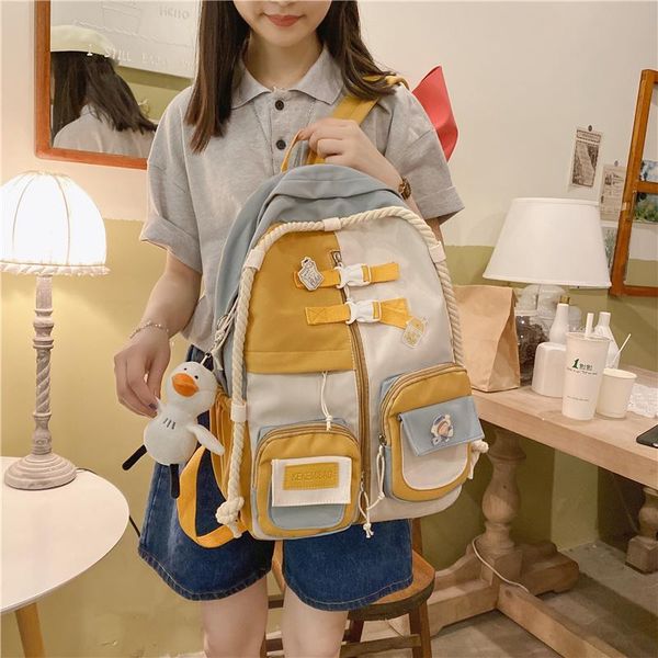

backpack fashion kawaii patchwork mochila college girls lapwomen cute travel rucksack cotton leisure bag student schoolbag