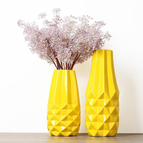 

vases northern europe style yellow ceramic geometric home living room decoration artificial flowers holder modern vase crafts
