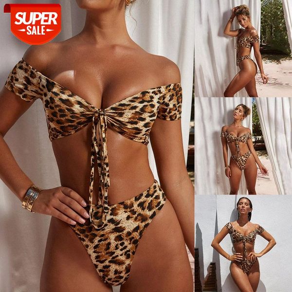 

bathing suits leopard print flat shoulder bow split bikini swimsuit #mv5e, White;black