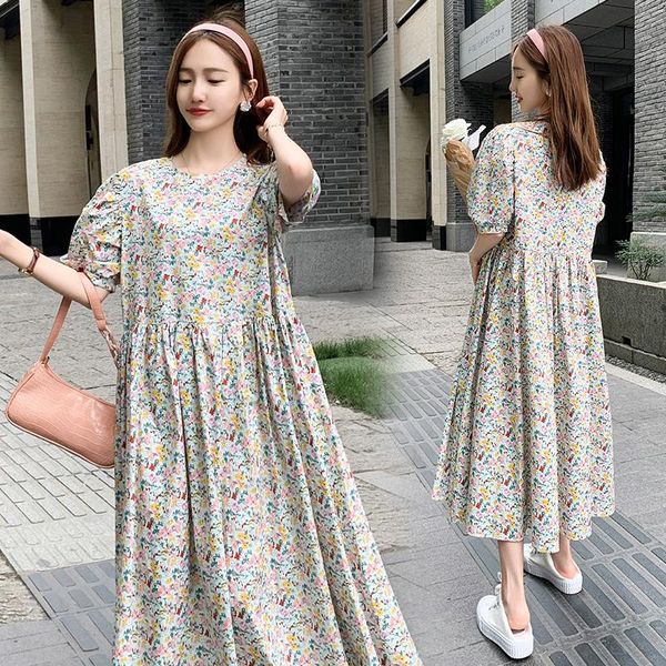

5885# 2021 summer korean fashion floral print maternity long dress large size loose casual clothes for pregnant women pregnancy, White
