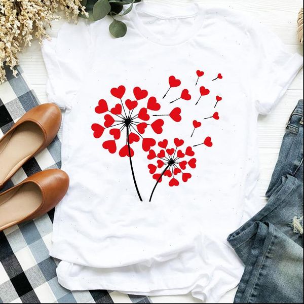 

women lady cartoon lover couple love valentine floral print t tee womens tshirt female shirt clothes graphic t shirt, White