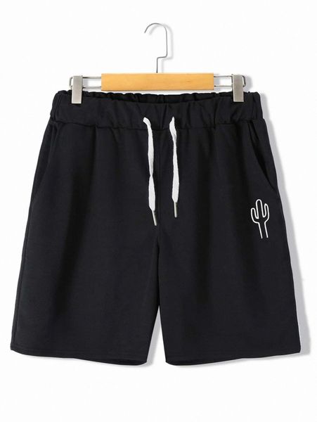 

men cactus print drawstring waist shorts m2wf#, Black
