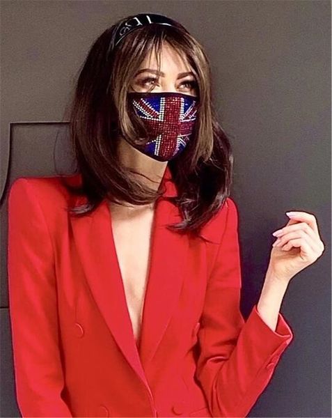 

high-quality masks 2021 women's rhinestone british flag color drill mask z1311 ik95