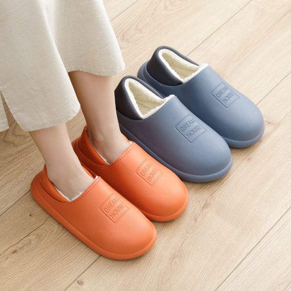 

2021 waterproof bag heel cotton slippers men's autumn and winter home lovers wear warm shoes outside, Black