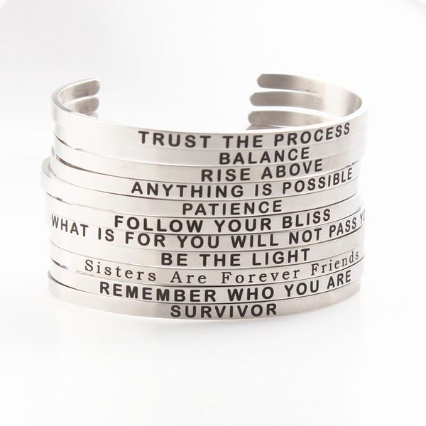 

bangle silver 4mm stainless steel positive inspirational bracelet engraved quote mantra & cuff for women gift, Black