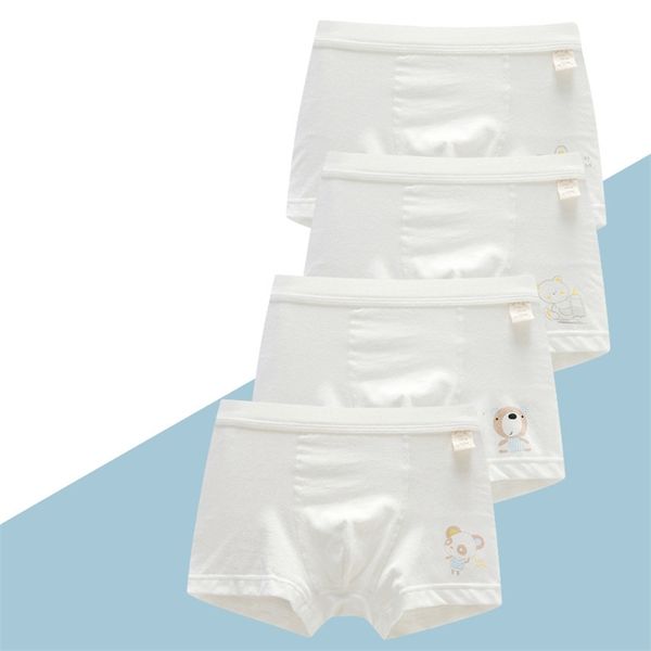 4 pçs / pacote menino cute calcinha natural algodão adolescente criança crianças cartoon cueca branco menina para 1 4 8 12 anos 210622