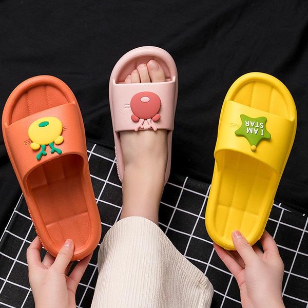 

summer couple home cartoon fashion light soft and cute beach non-slip bathroom external wear men and wome slippers flops sandals, Black