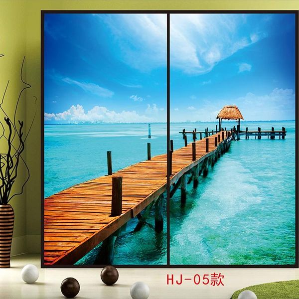 

2021 new custom no gule static cling patterns of seascape window glass film opaque/frosted landscape