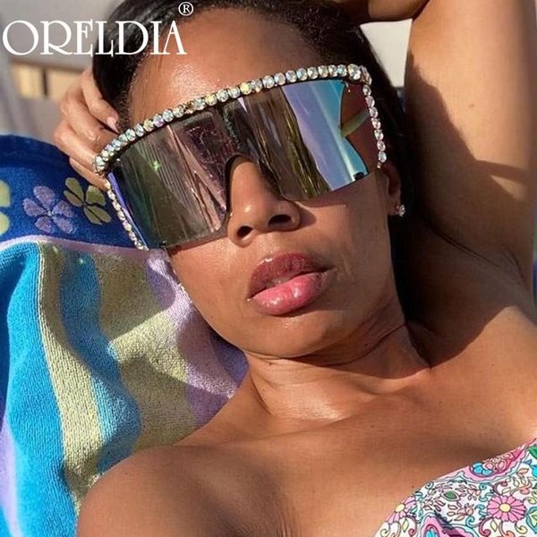 

sunglasses fashion goggle women 2021 one piece diamond sun glasses oversized rhinestone men eyewear, White;black