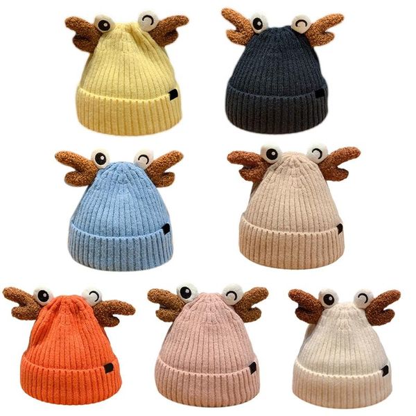 

beanies m7dd casual woolen beanie hat korean version big eyes deer horns knitted foldable