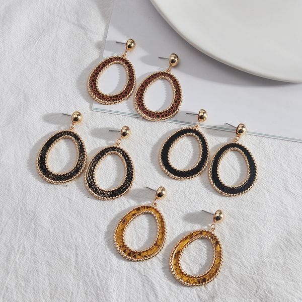 

circle ring frame shape inspired snakeskin pu leather charms earrings geometric women jewelry, Golden