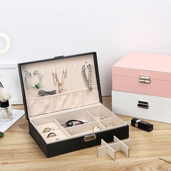 

storage boxes & bins large capacity velvet jewelry box organizer leather earrings necklace rings holder display container