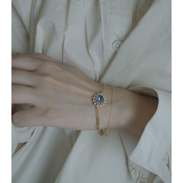 

yeyuan pearl blue zircon french elegant temperament bracelet personality female 00883, Golden;silver