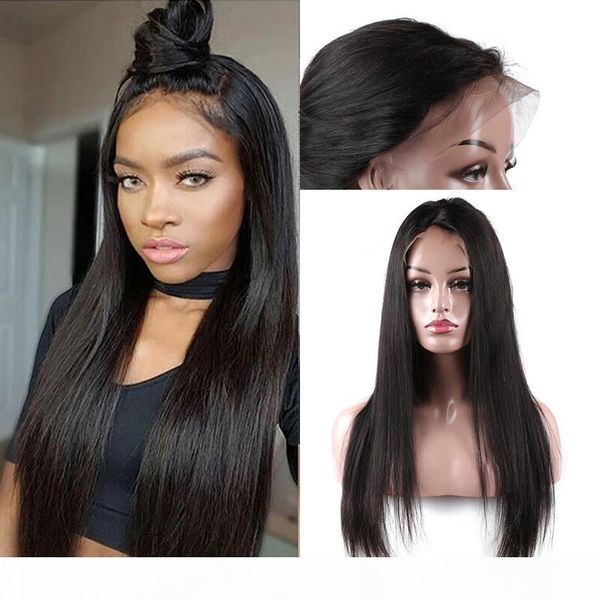 

brazilian silky straight human hair lace front wig with baby hair adjustable pre plucked human hair lace front wig black women natural color, Black;brown