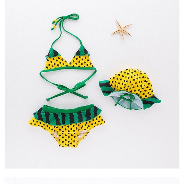 

one-pieces est kids girl fruit swimwear children 2 pieces swimsuit girls with watermelon print sling swim wear 2-6yrs, Black