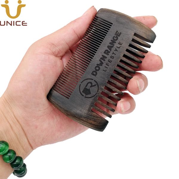 

moq 50 pcs premium customized logo hair / beard comb black wood men fine & teeth coarse ebony blackwood hairs combs, Silver