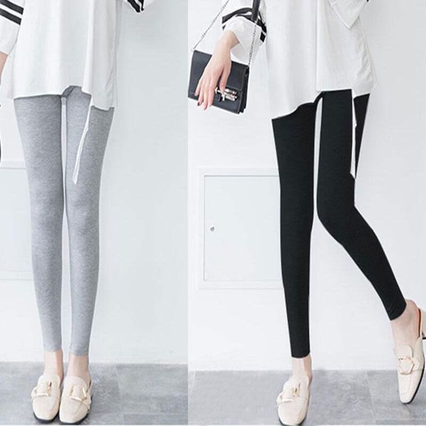 

spring new high waist modal leggings nine point women wear large and thin foot autumn pants, Black