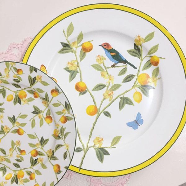 

dishes & plates yjbd 8/11 inch yellow loquat and bird ceramic dinner plate set diner