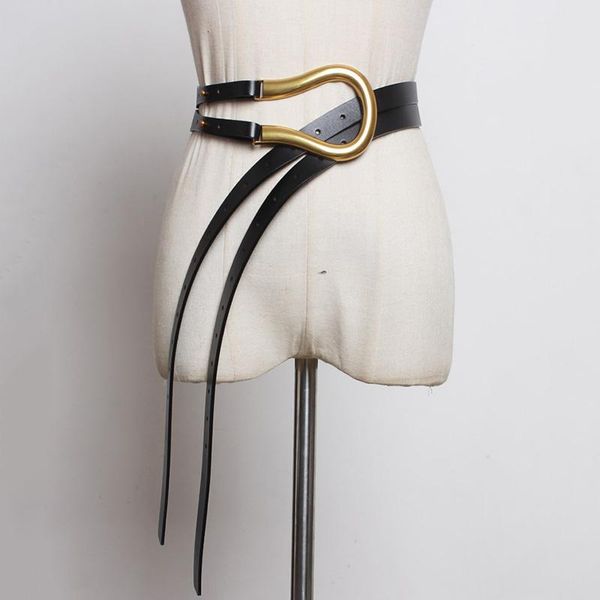 

belts seebeautiful 2021 summer autumn personality horse's hoof metal buckle pu laether waist seal girdle wide women q256, Black;brown