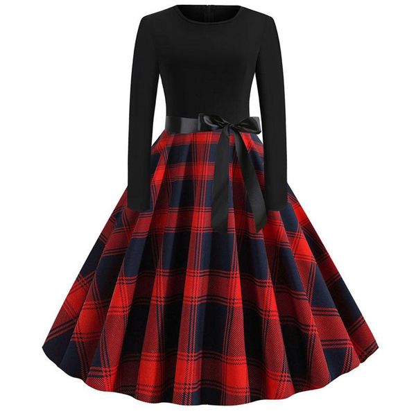 

casual dresses women long sleeve cute fish print black patchwork vintage dress elegant party vestidos robe slim polka dot, Black;gray