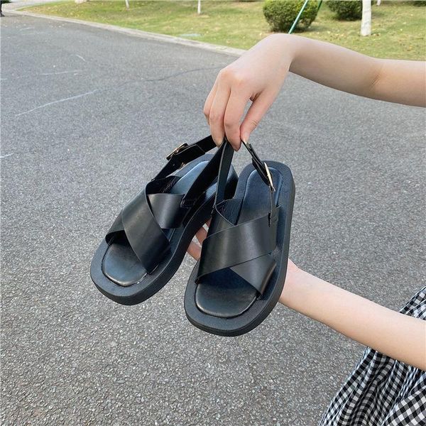 

sandals shoes women women's flat soled sandales femmes sandalias, Black